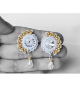Gold, white and crystal earrings