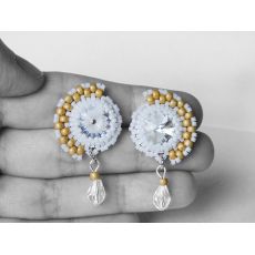 Gold, white and crystal earrings